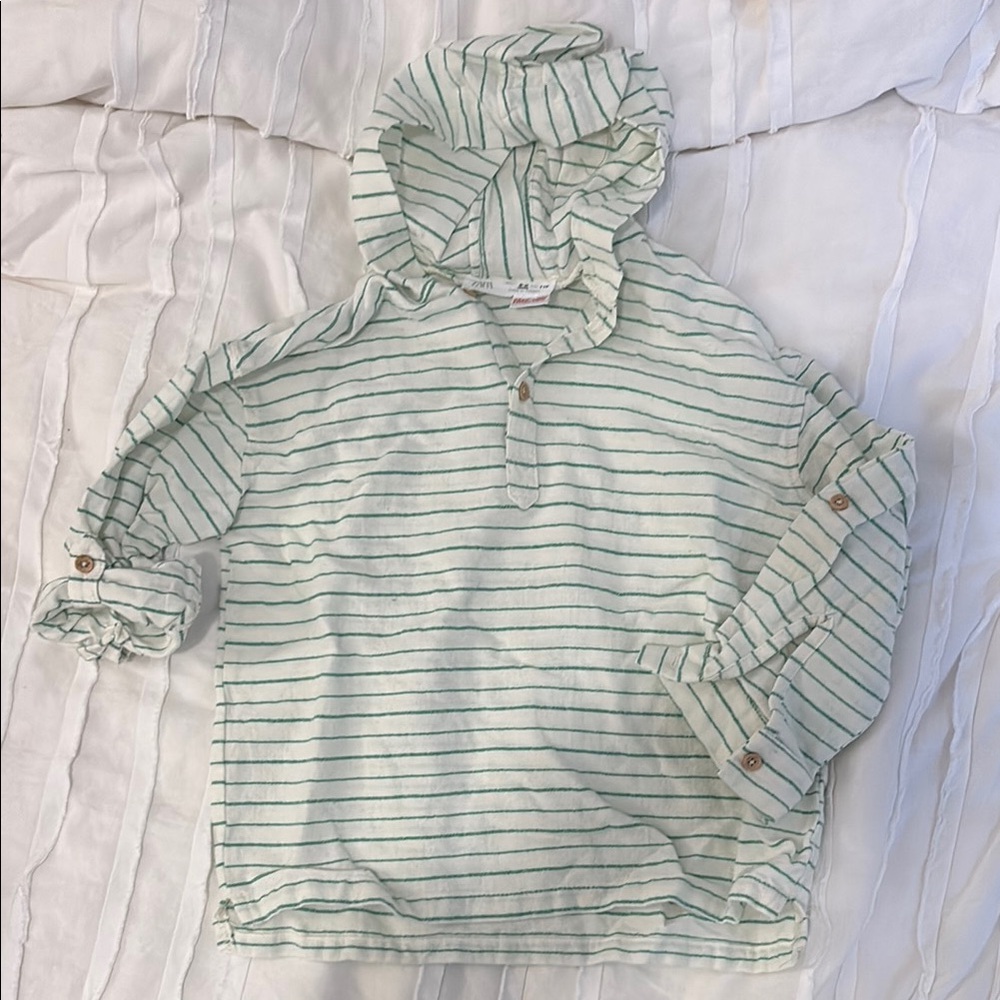 Striped Green and White Kids Hoodie